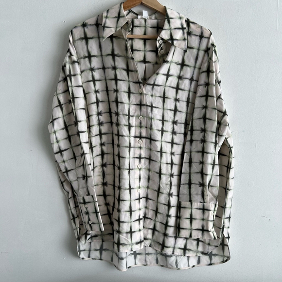 NWT COS Shirt, Size 10, Beige and Dark Green - Picture 1 of 6